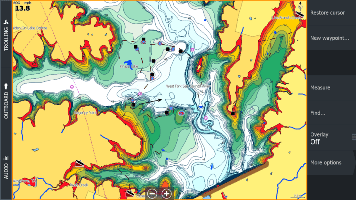 Contour maps on fish finder