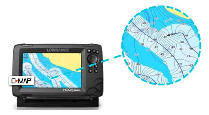 zoomed in section of C-MAP on lowrance hook reveal