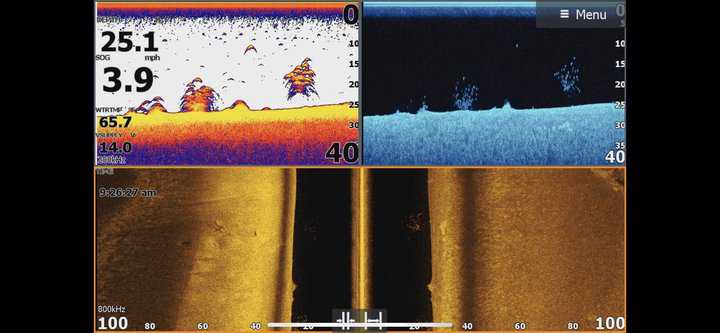 hds live split screen of 2d sonar downscan and sidescan